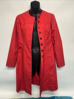 Women's Red Long Button-Front Coat vintage Helen whiting size small